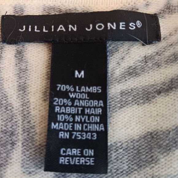 Vtg Jillian Jones Size M Lambs Wool/Angora Rabbit Zebra Print Cardigan Sweater - Picture 5 of 7